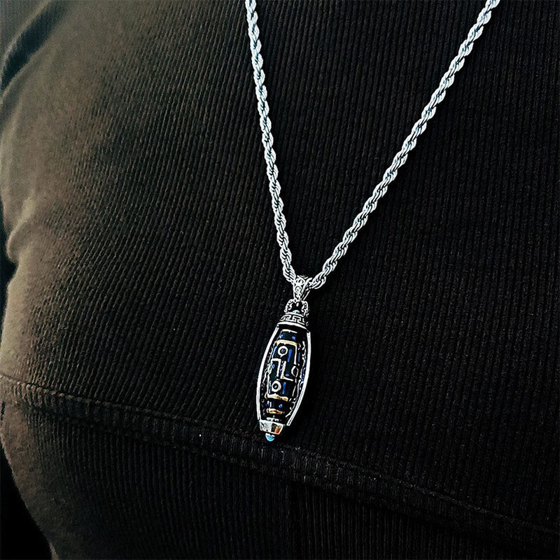 Buddha Stones Tibetan Om Mani Padme Hum Nine-Eye Dzi Bead Pattern Peace Purity Rotatable Necklace Pendant - image 8