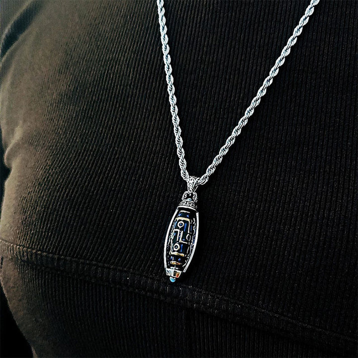 Buddha Stones Tibetan Om Mani Padme Hum Nine-Eye Dzi Bead Pattern Peace Purity Rotatable Necklace Pendant - image 8