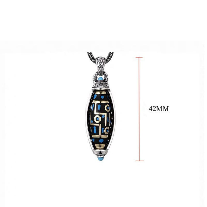 Buddha Stones Tibetan Om Mani Padme Hum Nine-Eye Dzi Bead Pattern Peace Purity Rotatable Necklace Pendant - image 9