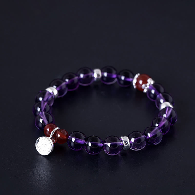 Buddha Stones 925 Sterling Silver Natural Amethyst Red Agate Lotus Positive Bracelet - image 8