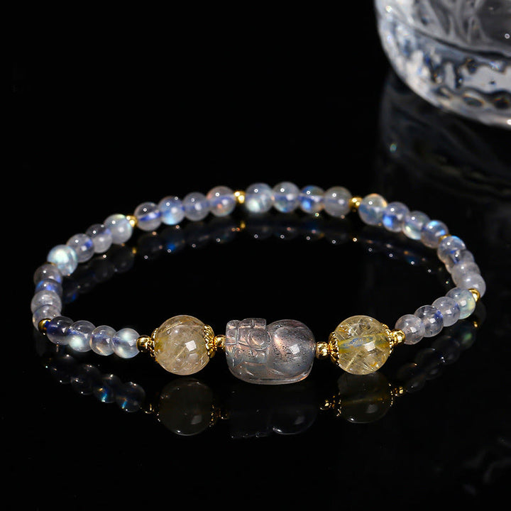 Buddha Stones Moonstone Strawberry Quartz Tourmaline PiXiu Healing Bracelet - Moonstone(Wrist Circumference 14-16cm) - image 0