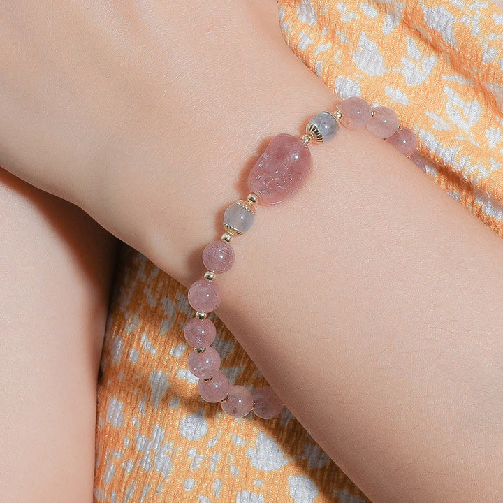 Buddha Stones Moonstone Strawberry Quartz Tourmaline PiXiu Healing Bracelet - image 5