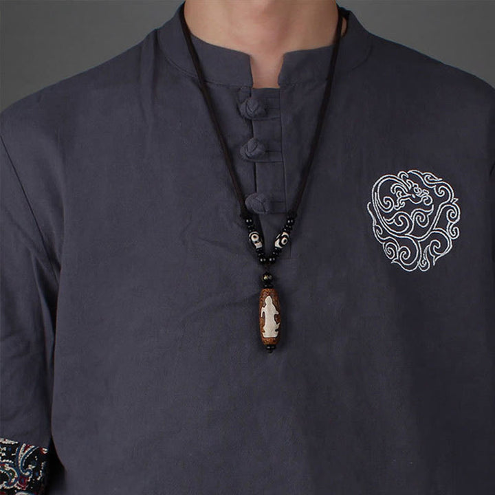 Buddha Stones Tibet Om Mani Padme Hum Dzi Bead Avalokitesvara Pattern Wealth Necklace Pendant - image 8