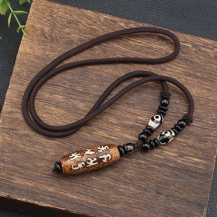 Buddha Stones Tibet Om Mani Padme Hum Dzi Bead Avalokitesvara Pattern Wealth Necklace Pendant - image 3