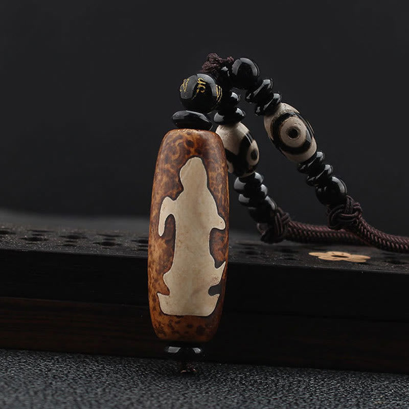 Buddha Stones Tibet Om Mani Padme Hum Dzi Bead Avalokitesvara Pattern Wealth Necklace Pendant - image 2