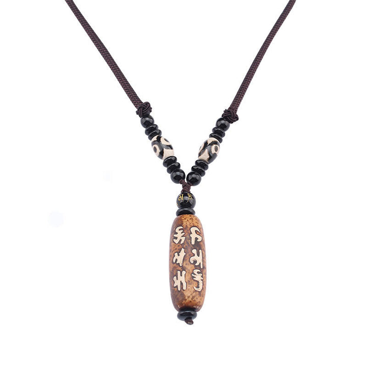 Buddha Stones Tibet Om Mani Padme Hum Dzi Bead Avalokitesvara Pattern Wealth Necklace Pendant - image 12