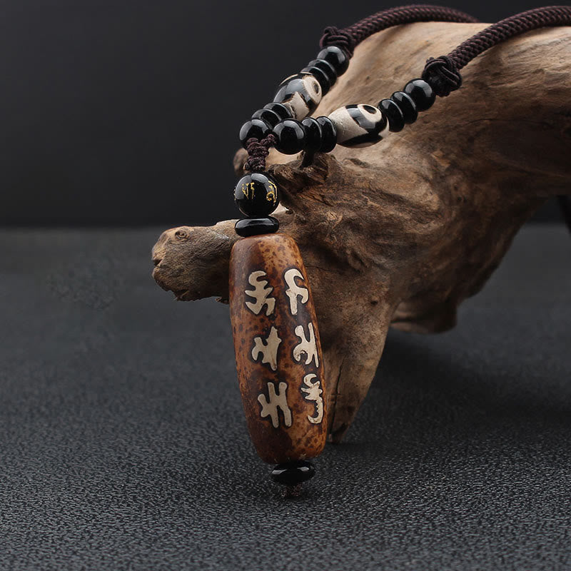 Buddha Stones Tibet Om Mani Padme Hum Dzi Bead Avalokitesvara Pattern Wealth Necklace Pendant - image 1