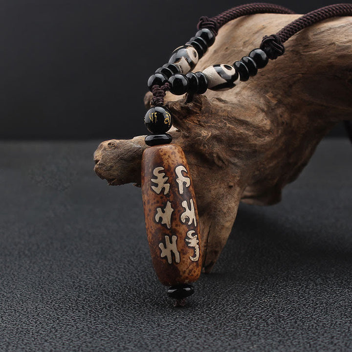 Buddha Stones Tibet Om Mani Padme Hum Dzi Bead Avalokitesvara Pattern Wealth Necklace Pendant - image 1