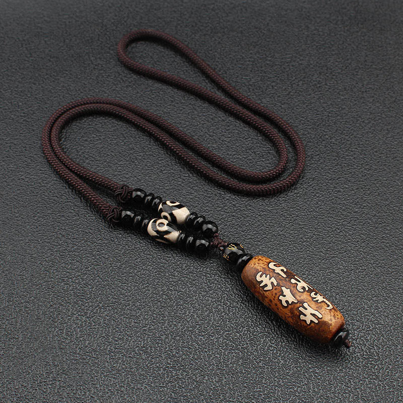 Buddha Stones Tibet Om Mani Padme Hum Dzi Bead Avalokitesvara Pattern Wealth Necklace Pendant - image 11