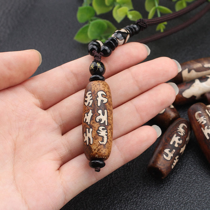Buddha Stones Tibet Om Mani Padme Hum Dzi Bead Avalokitesvara Pattern Wealth Necklace Pendant - image 7