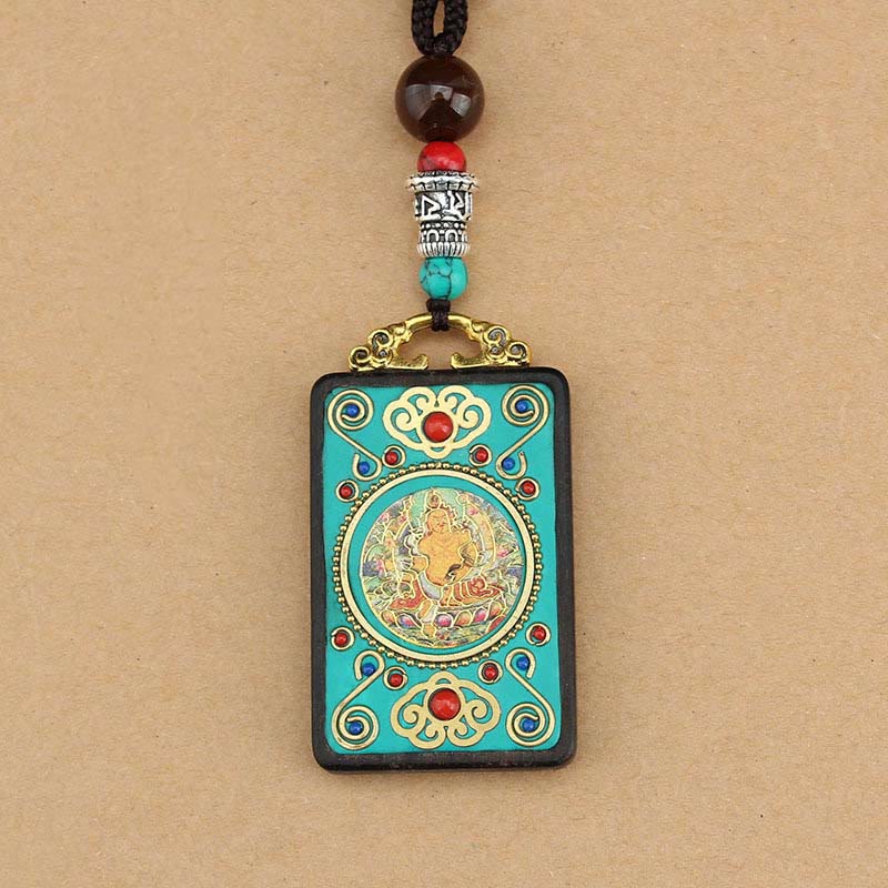 Buddha Stones Tibet God Of Wealth Money Tree Golden Phoenix Thangka Ebony Peace Necklace Pendant - image 7