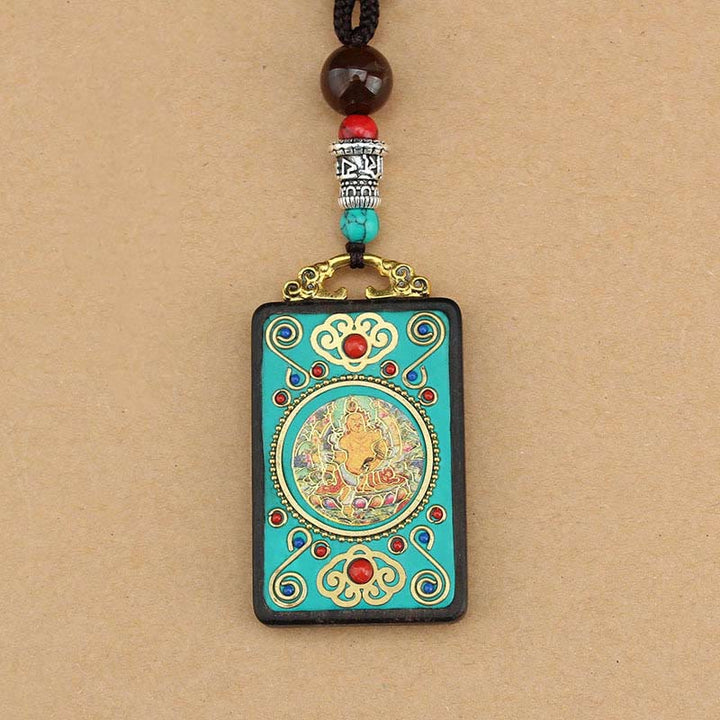 Buddha Stones Tibet God Of Wealth Money Tree Golden Phoenix Thangka Ebony Peace Necklace Pendant - image 7