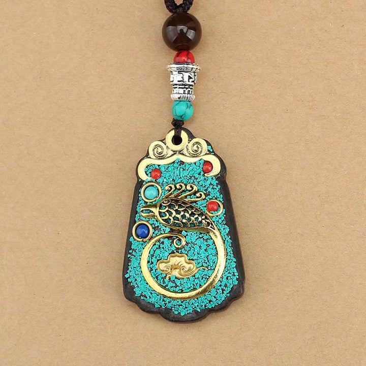 Buddha Stones Tibet God Of Wealth Money Tree Golden Phoenix Thangka Ebony Peace Necklace Pendant - image 15