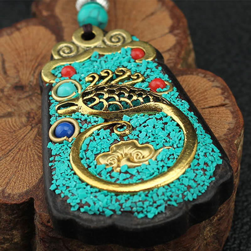 Buddha Stones Tibet God Of Wealth Money Tree Golden Phoenix Thangka Ebony Peace Necklace Pendant - image 14