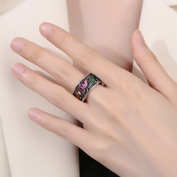 Buddha Stones Copper Blue Enamel Lotus Heart Sutra Koi Fish Luck Ring - image 15