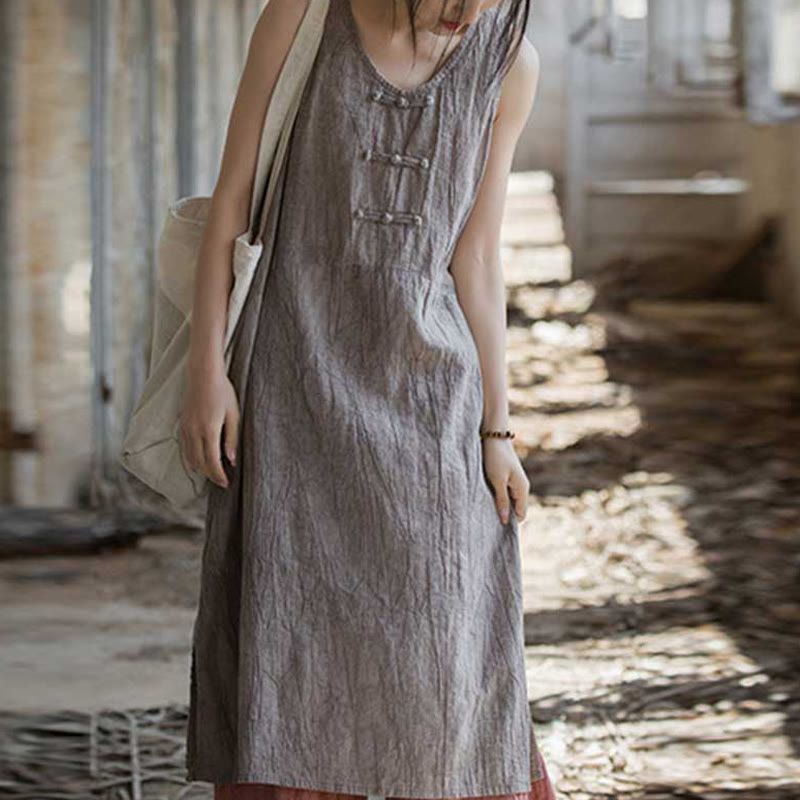 Buddha Stones Frog-Button Sleeveless Cami Midi Dress Ramie Linen Wide Leg Pants With Pockets - Thistle Dress(Dress Only) - US4-8/10,UK/AU8-12/14,EU36-40/42 (F) - image 31