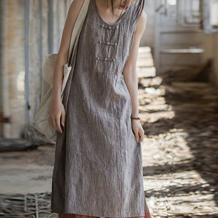 Buddha Stones Frog-Button Sleeveless Cami Midi Dress Ramie Linen Wide Leg Pants With Pockets - Thistle Dress(Dress Only) - US4-8/10,UK/AU8-12/14,EU36-40/42 (F) - image 31