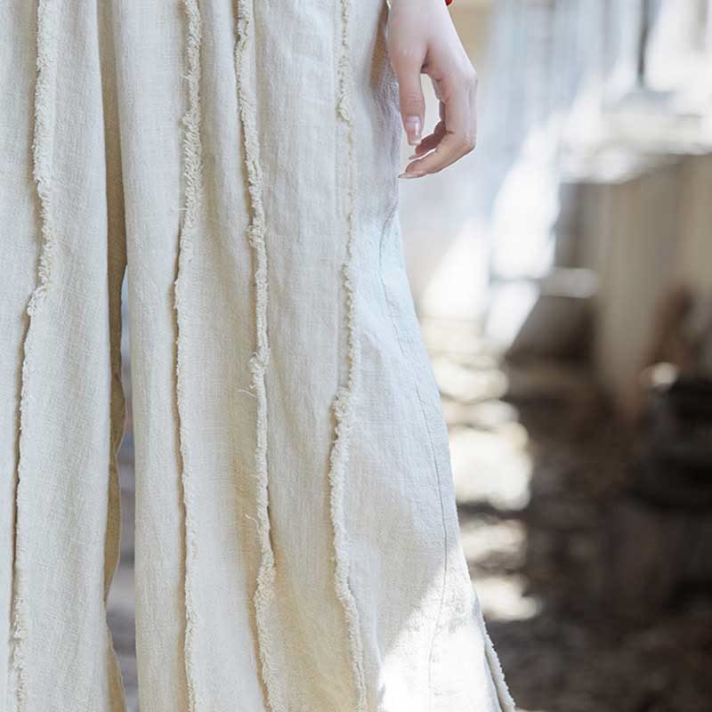 Buddha Stones Frog-Button Sleeveless Cami Midi Dress Ramie Linen Wide Leg Pants With Pockets - image 38