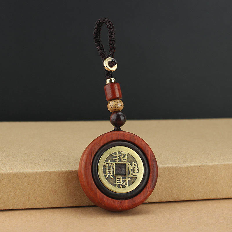 Buddha Stones Copper Coin Attract Wealth Ebony Wood Red Sandalwood Luck Key Chain Decoration - Red Sandalwood - image 8