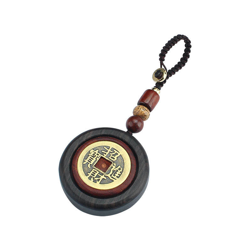 Buddha Stones Copper Coin Attract Wealth Ebony Wood Red Sandalwood Luck Key Chain Decoration - image 7