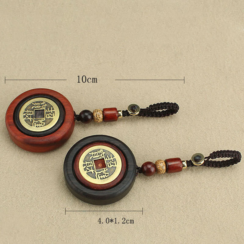 Buddha Stones Copper Coin Attract Wealth Ebony Wood Red Sandalwood Luck Key Chain Decoration - image 10