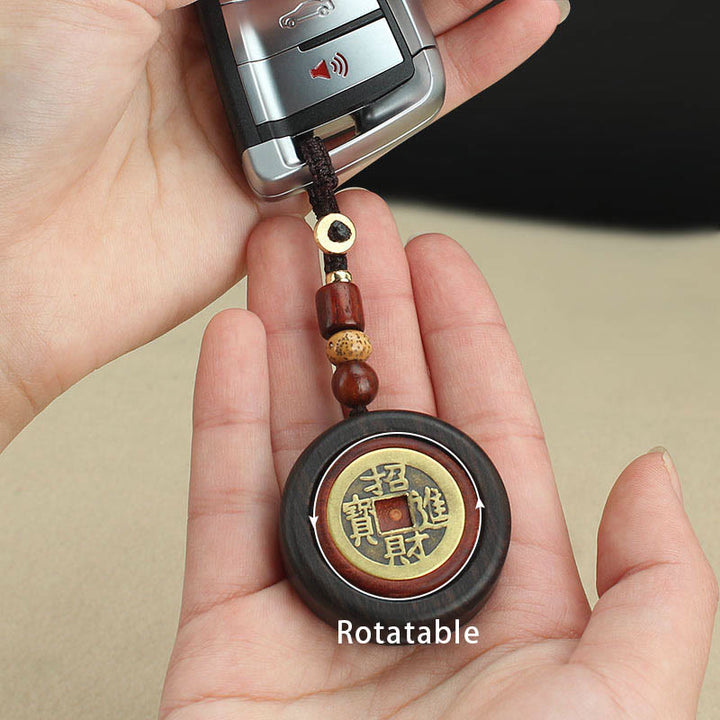 Buddha Stones Copper Coin Attract Wealth Ebony Wood Red Sandalwood Luck Key Chain Decoration - image 3