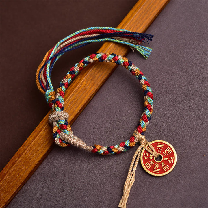 Buddha Stones Handmade Bagua Harmony Multicolored Rope Bracelet - 14-18cm - image 0
