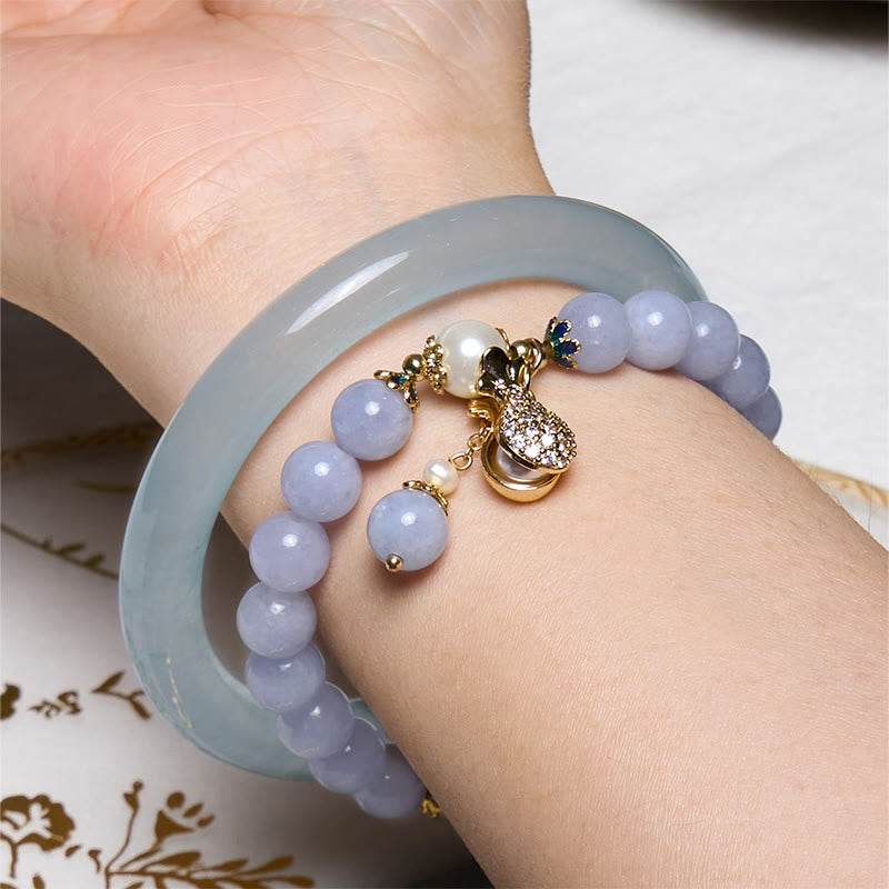 Buddha Stones Inner Peace And Stress Relief Aquamarine Jade Blue Bracelet Bangle Bundle - image 1