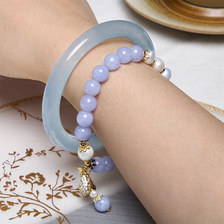 Buddha Stones Inner Peace And Stress Relief Aquamarine Jade Blue Bracelet Bangle Bundle - image 2