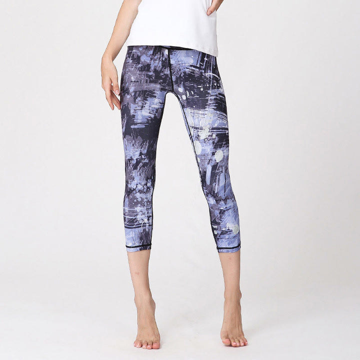 Buddha Stones Cherry Blossoms Sakura Lines Print Sports Yoga Cropped Leggings Women's Yoga Capri Pants - Gray Blue Lines - US8-10,UK/AU12-14,EU40-42 (XL) - image 9