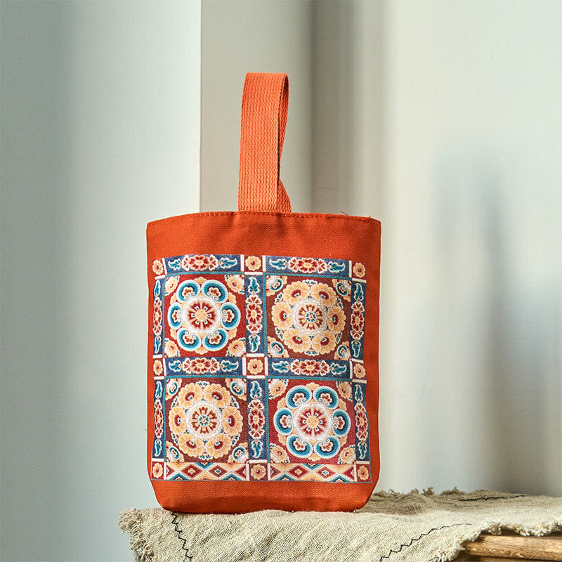 Buddha Stones Dunhuang Flying Apsaras Lotus Buddha Statues Canvas Handbag - Dunhuang Lotus Red 15*8*22cm - image 10