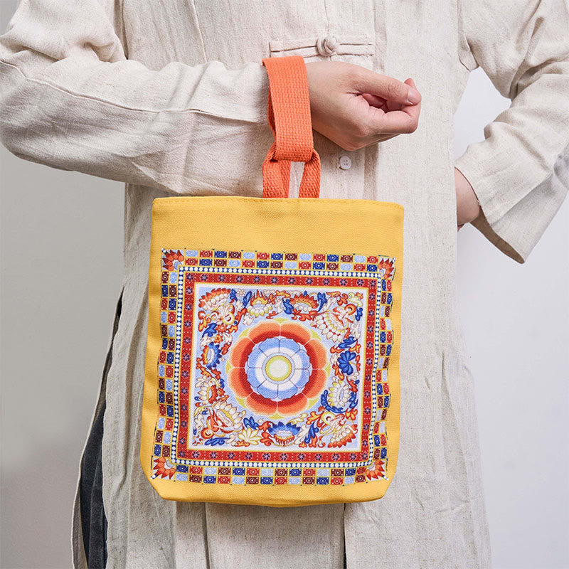 Buddha Stones Dunhuang Flying Apsaras Lotus Buddha Statues Canvas Handbag - image 1