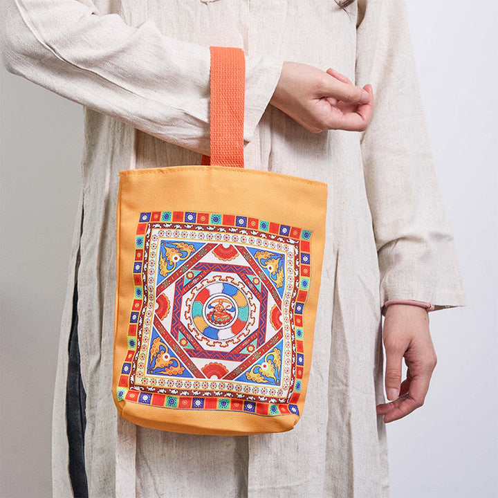 Buddha Stones Dunhuang Flying Apsaras Lotus Buddha Statues Canvas Handbag - image 15