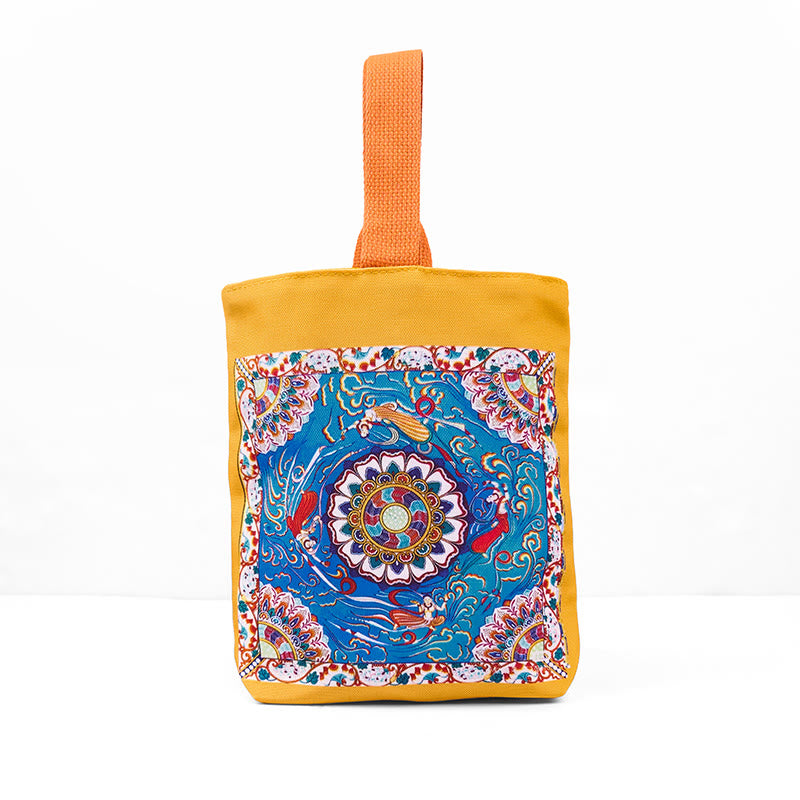 Buddha Stones Dunhuang Flying Apsaras Lotus Buddha Statues Canvas Handbag - image 7