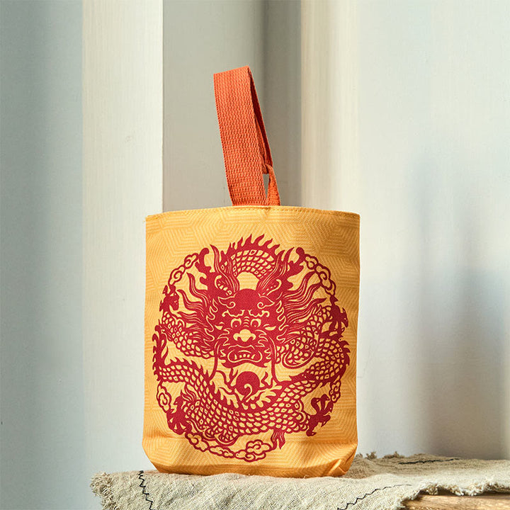 Buddha Stones Chinese Dragon Persimmon Canvas Handbag - Dragon and Tiger 15*8*22cm - image 10