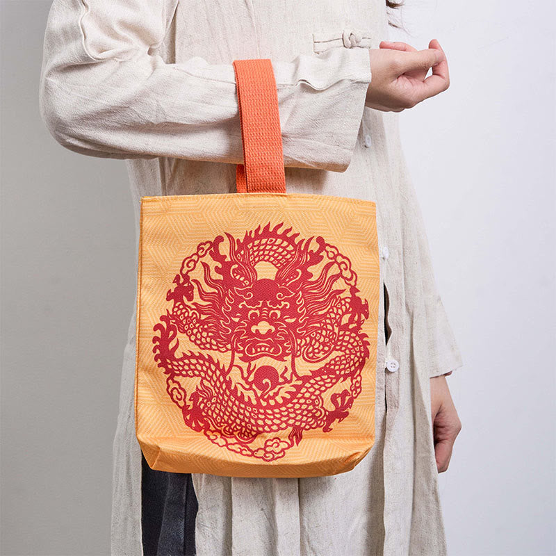Buddha Stones Chinese Dragon Persimmon Canvas Handbag - image 11