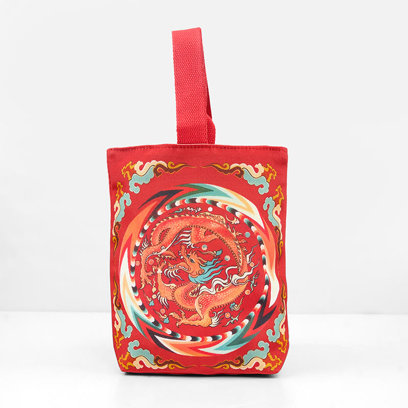 Buddha Stones Chinese Dragon Persimmon Canvas Handbag - image 6