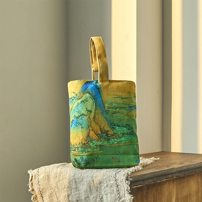 Buddha Stones Landscape Painting Canvas Handbag - Landscape painting 15*8*22cm - image 0