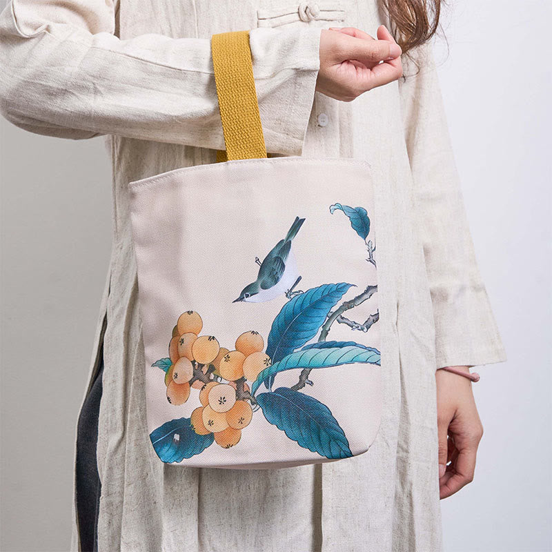 Buddha Stones Loquat Bird Canvas Handbag - image 2