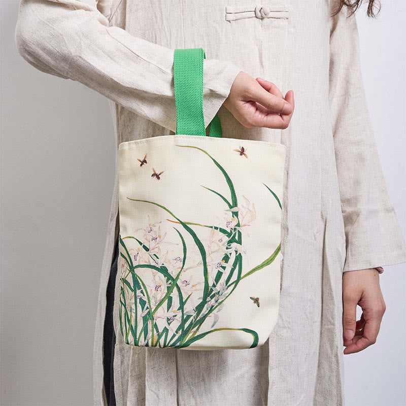 Buddha Stones Orchid Bee Canvas Handbag - image 1