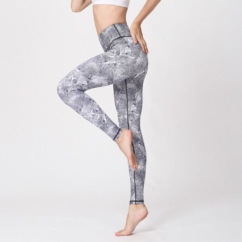 Buddha Stones Mist Leaves Print Sports Exercise Fitness Leggings Women's Yoga Pants - LightGrey - US8-10,UK/AU12-14,EU40-42 (XL) - image 6