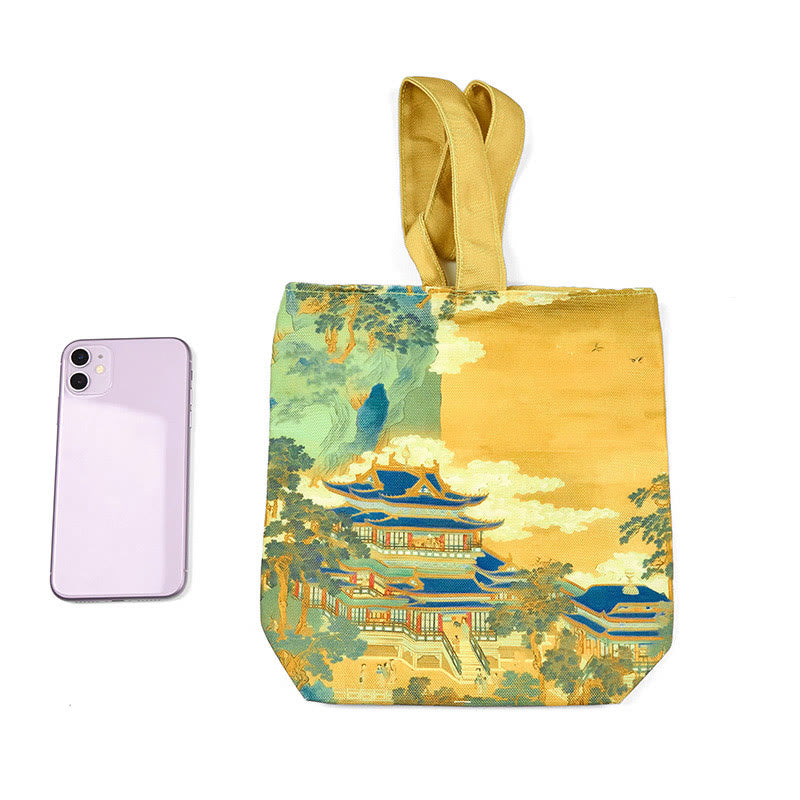 Buddha Stones Immortal Pavilions Roses Canvas Handbag - image 3