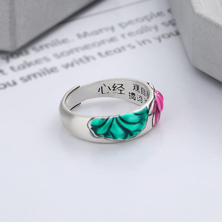 Buddha Stones 925 Sterling Silver Lotus Flower Heart Sutra Enlightenment Ring - image 3