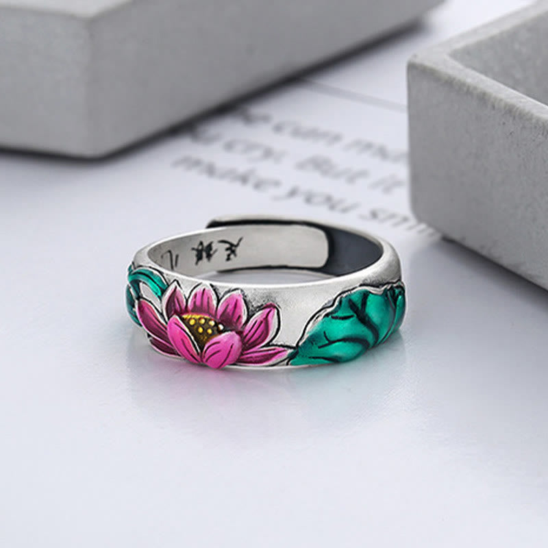 Buddha Stones 925 Sterling Silver Lotus Flower Heart Sutra Enlightenment Ring - image 2