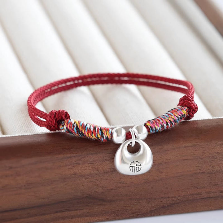 Buddha Stones Handmade 925 Sterling Silver Fu Character Safe And Well Luck Braided Bracelet - Red Rope(Wrist Circumference 14-24cm) - image 7