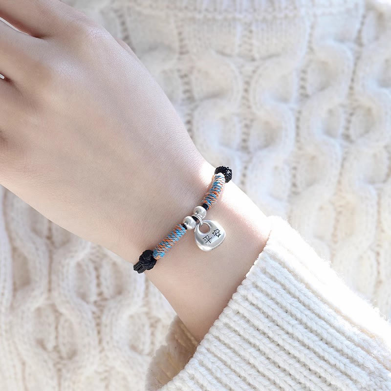 Buddha Stones Handmade 925 Sterling Silver Fu Character Safe And Well Luck Braided Bracelet - image 2