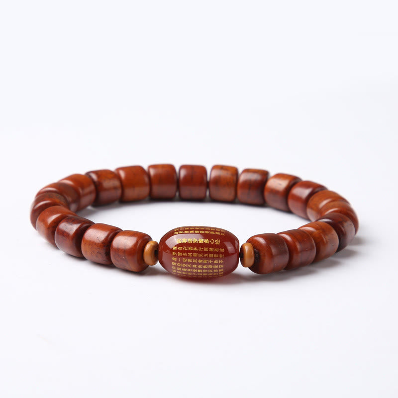 Buddha Stones Tibetan Bone Beads Three-Eyed Dzi Bead Sheep Horn Red Agate Strength Bracelet - 8*10mm Bone Beads Red Agate Heart Sutra(Wrist Circumference 14-16cm) - image 16