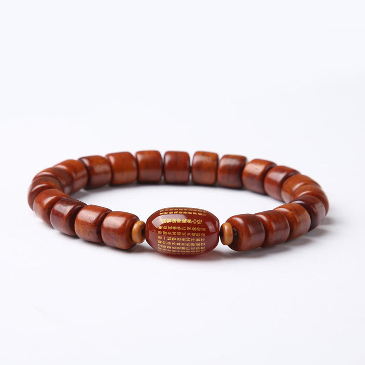 Buddha Stones Tibetan Bone Beads Three-Eyed Dzi Bead Sheep Horn Red Agate Strength Bracelet - 8*10mm Bone Beads Red Agate Heart Sutra(Wrist Circumference 14-16cm) - image 16