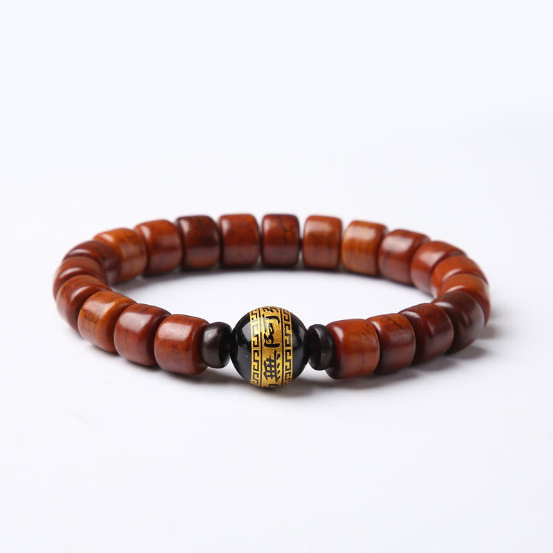 Buddha Stones Tibetan Bone Beads Three-Eyed Dzi Bead Sheep Horn Red Agate Strength Bracelet - 8*10mm Bone Beads Black Onyx Carved Namo Amitabha(Wrist Circumference 14-16cm) - image 22