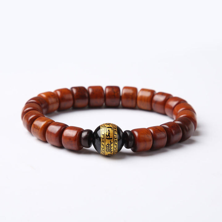 Buddha Stones Tibetan Bone Beads Three-Eyed Dzi Bead Sheep Horn Red Agate Strength Bracelet - 8*10mm Bone Beads Black Onyx Carved Namo Amitabha(Wrist Circumference 14-16cm) - image 22
